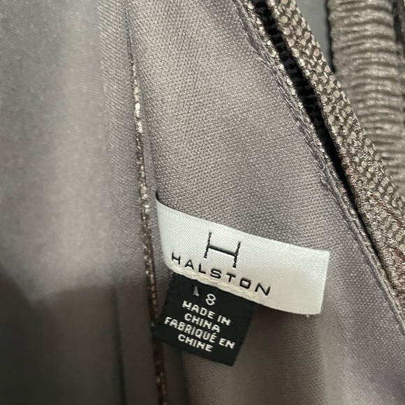 Halston Women’s Hi low Drape Metallic Gunmetal Racer back Midi dress size 8 - Picture 16 of 16